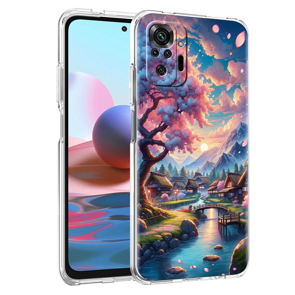 Pink Spring Cherry Blossoms Phone Case Cover for Redmi 12 Note 10 11 11T 7 8 8T 9 K40 Gaming 9A 9C Pro Plus 5G Transparent Shell