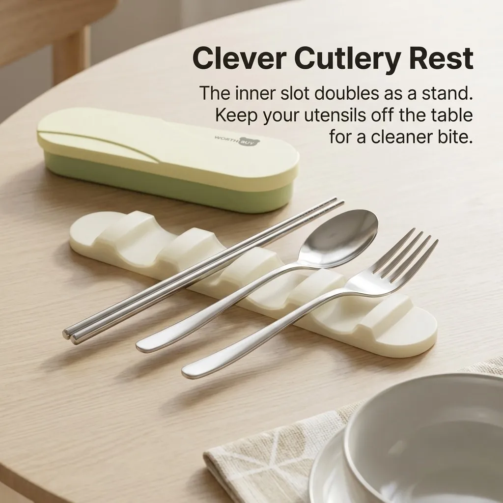 Portable Cutlery Set Stainless Steel Utensils Forks and Spoons Chopsticks Travel Camping Flatware Holder Case for School Kids view 6