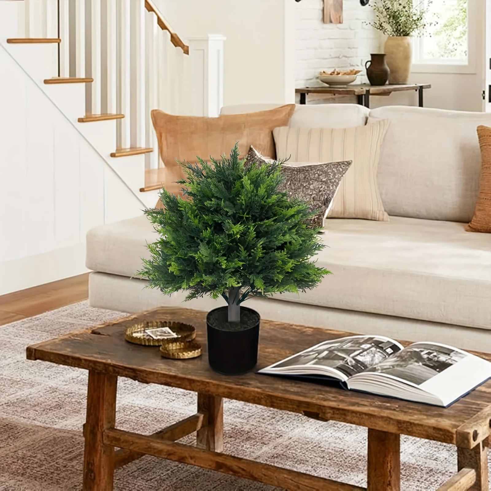 قطعتان من الخضرة الاصطناعية الخارجية - أشجار الصنوبر الكروية الكبيرة عالية الجودة مع أوتاد أرضية، لتزيين الحديقة الداخلية/الخارجية