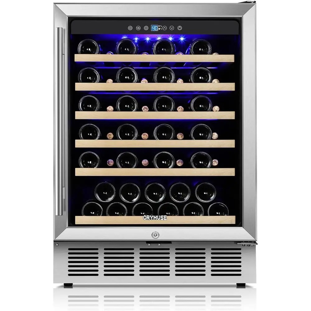 24 Inch 54-Bottle Stainless Steel Door Wine Cooler with LED Display and Upgraded Compressor for Home Bar or Kitchen
