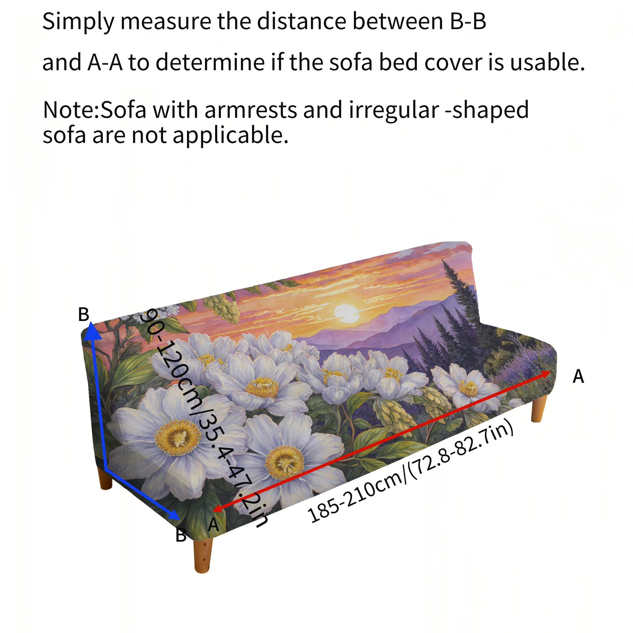 Sunset mountain flower sofa bed cover, non-slip and anti-grab furniture protective cover, easy installation