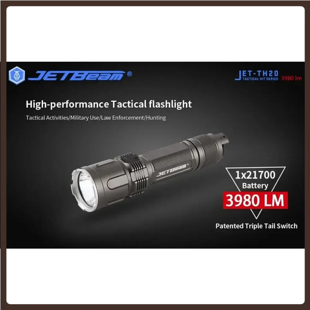 JETBeam TH20 Guardian USB-C Rechargeable LED Flashlight 3980 Lumens Long-Range 340m Beam Search And Rescue Tactical Torch with 2