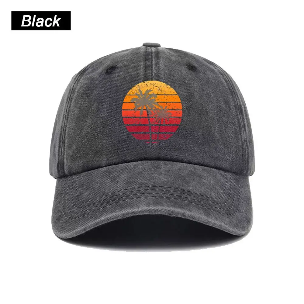 Vintage Beach Retro Sunset Palm Trees Tropical Vacation Trucker Hat with Adjustable Mesh Back