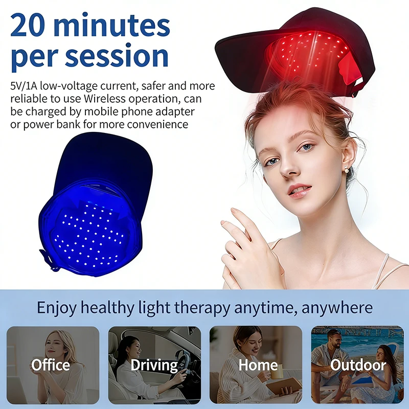 Red Blue Light Therapy Cap for Hair Scalp Care Anti Hair Loss Scalp Treatment Device Laser Hair Regrowth Hat Oil Control LED Cap