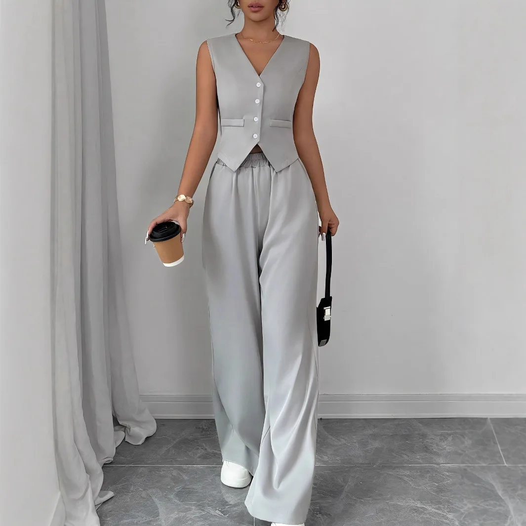 

Casual Sleeveless Suit Set Office Lady Spring Summer Elegant Slim V-neck Blazer Tops Pants Two Piece Set Women Outfit 2026