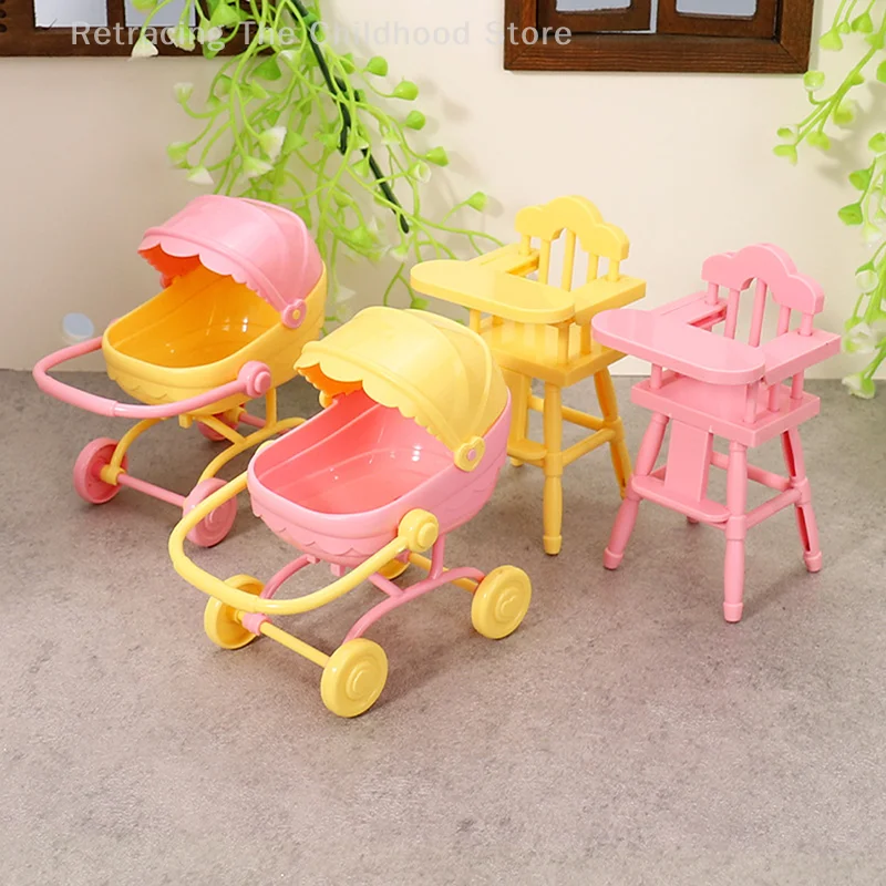 2Pcs/set Mini Baby For Doll Stroller Trolle Children's Dining Tables Toy Dollhouse Simulation Pushchair Kid Role Playing Game