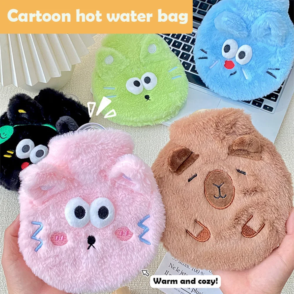 High Quality 400ML Plush Hot Water Bag Cartoon Cat/Capybara Design Explosion-proof Hand Warmer Reusable Portable Belly Warmer
