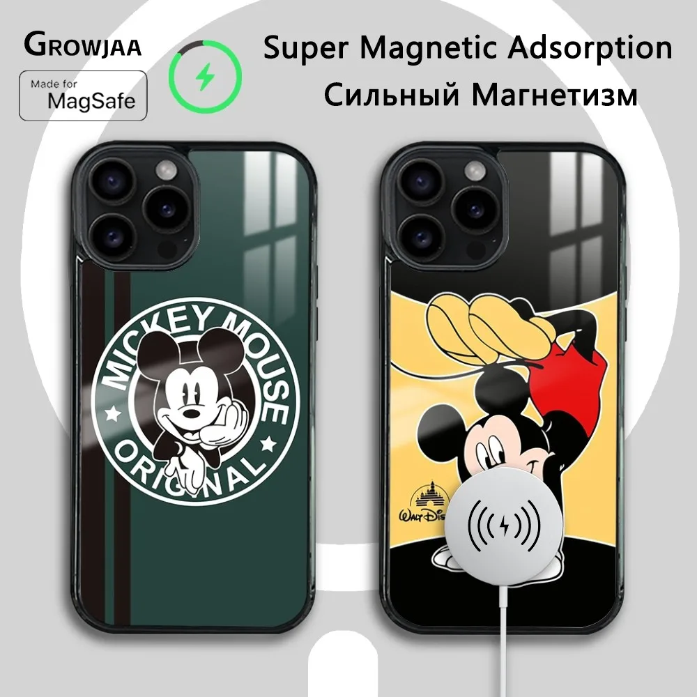 

M-Mickey Minnie Mous Phone Case For iPhone 16 15 14 13 12 11 Pro Max Plus Mini Magsafe Mirror Wireless Magnetic Cover