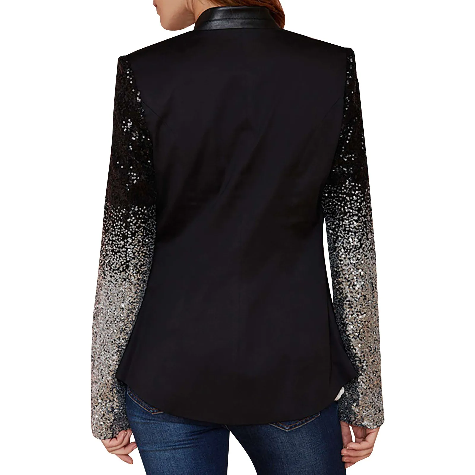 Women's Fashionable Gradient Sequin Patchwork Long Sleeved Jacket Costume Slimming Evening Host'S Suit Jacket For Women