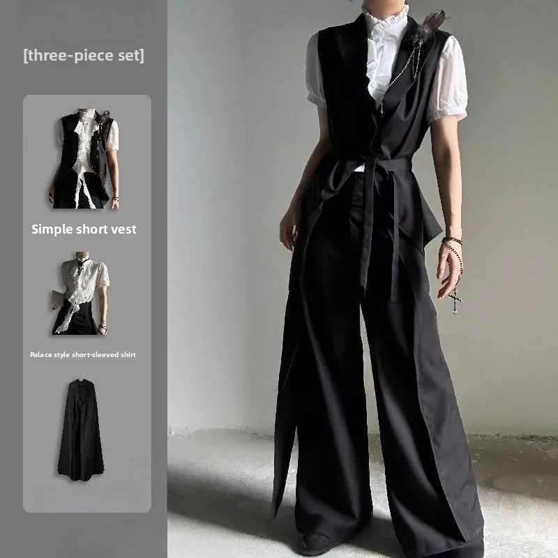 

Retro Court Sle ort Sve irt Le Sle Slim Design Neutral G Vest irt Set for Men And Women Autumn Season Polye...