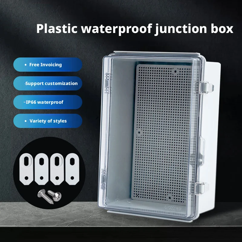 IP66 Waterproof Gray/Transparent Cover Enclosure Power ABS Plastic Distribution Box Hinge Outdoor Electronic BoxJunction Box
