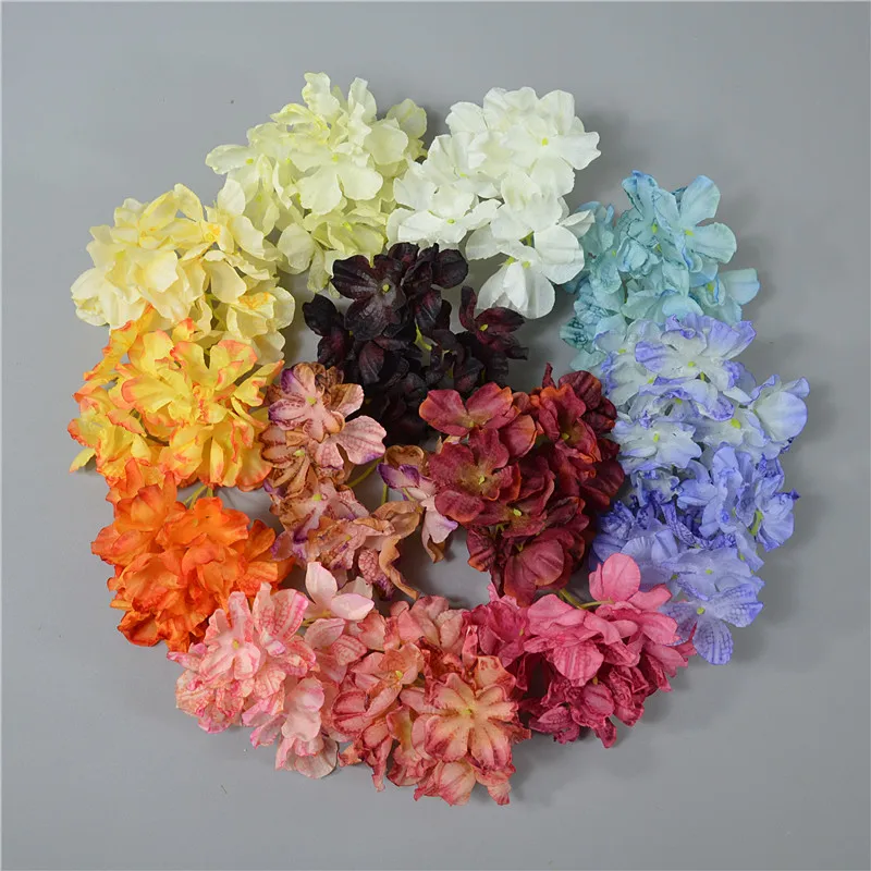 

50pcs 10CM Artificial Silk Hydrangea Flower Head Vintage oil painting For DIY Decorative Party Decoration Wedding Wall Bouquet