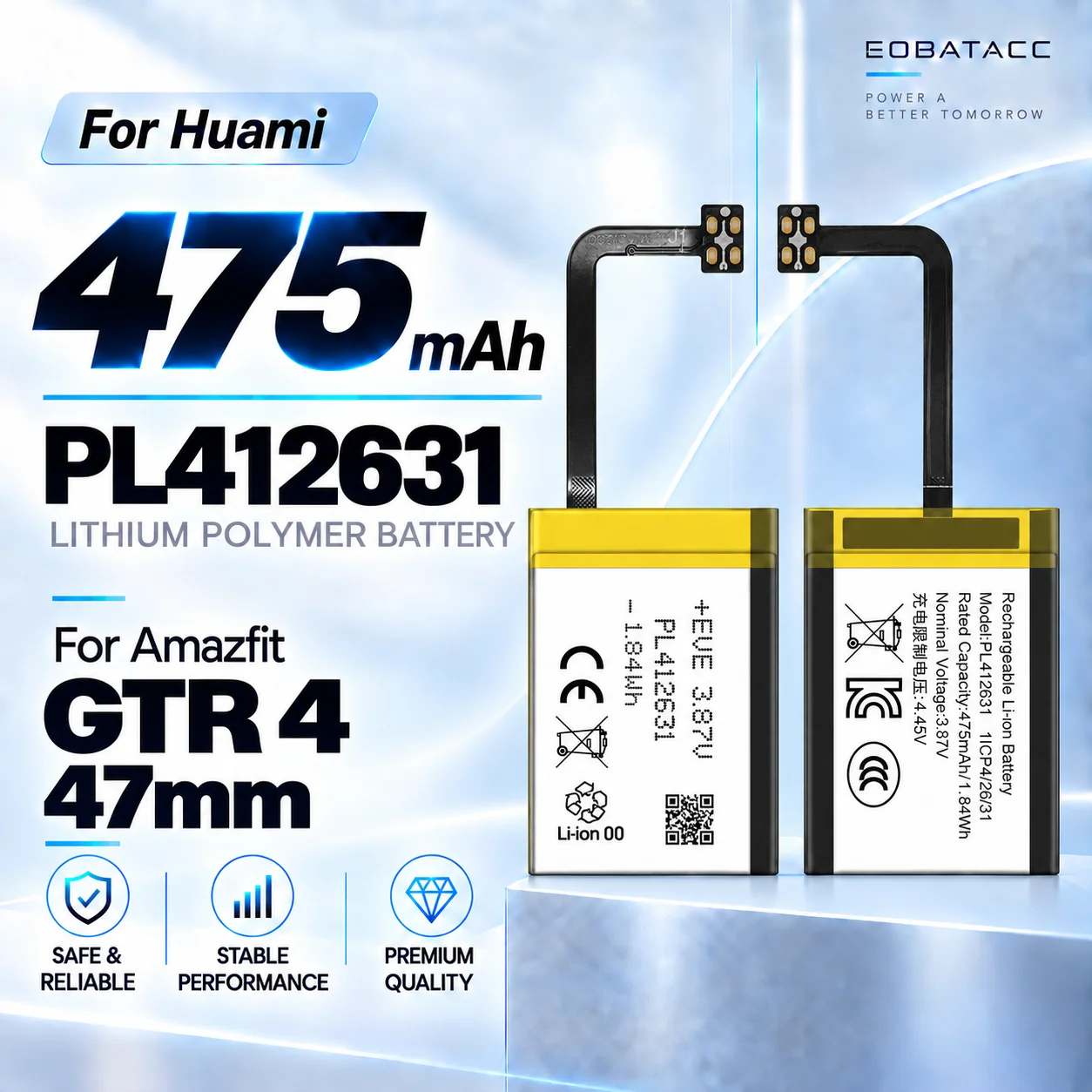 New PL412631 475mAh Replacement Battery For Huami Amazfit GTR 4 47mm Smartwatch Long-lasting +Free Tools