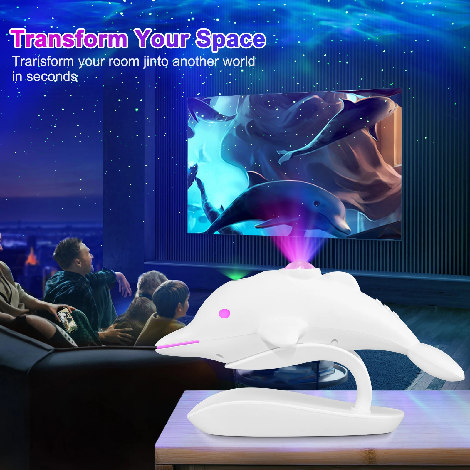 2024 cross-border new creative dolphin sky projection lamp star projection atmosphere lamp night light birthday gift