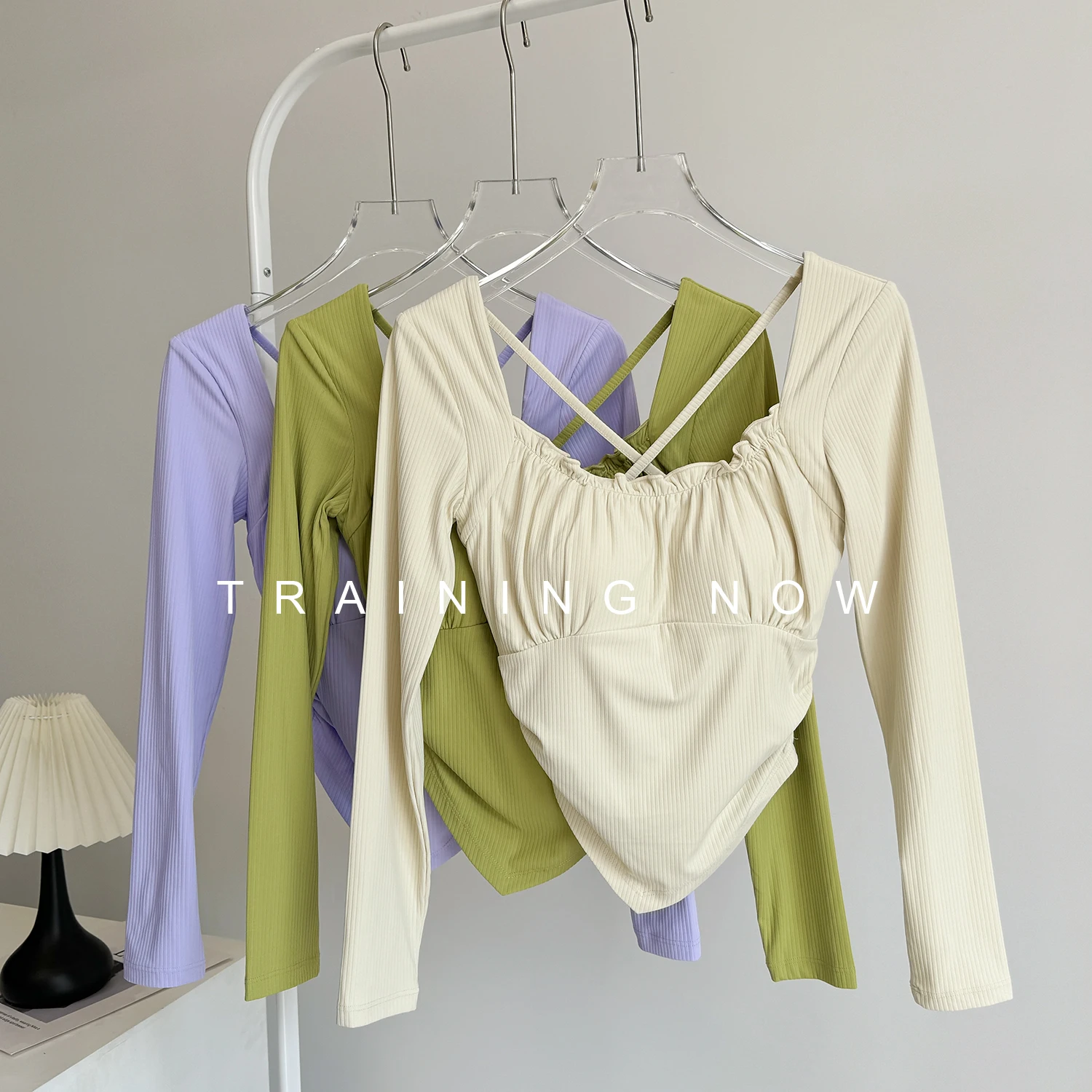 

Hollow back yoga clothing long-sleeved women's fall fitness training running quick-drying clothing with chest pads slimming