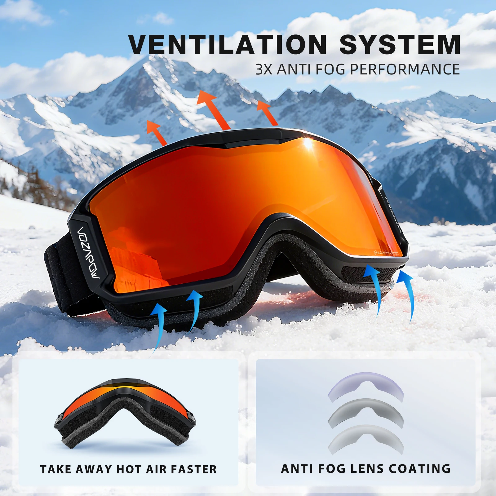 Óculos de esqui e snowboard VO - Snowboard Goggles Otg Over Glasses avaliação e preço