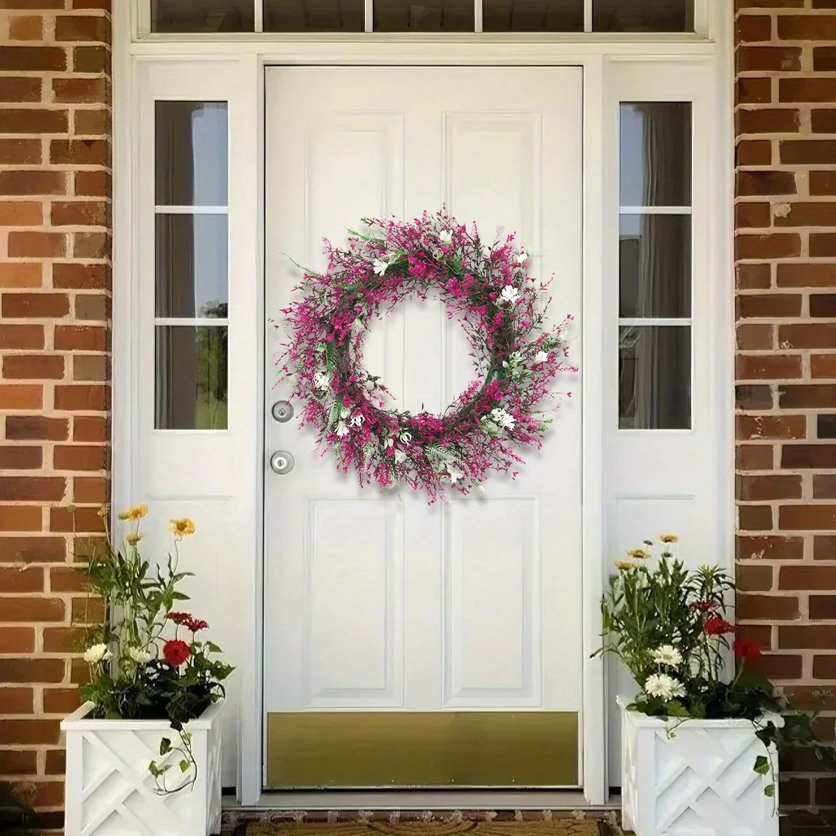 

Artificial Phoenix Tail Leaf Wreath for Front Door Outside 17.7in Versatile Decor Farmhouse Cottage Gypsophila Wreath