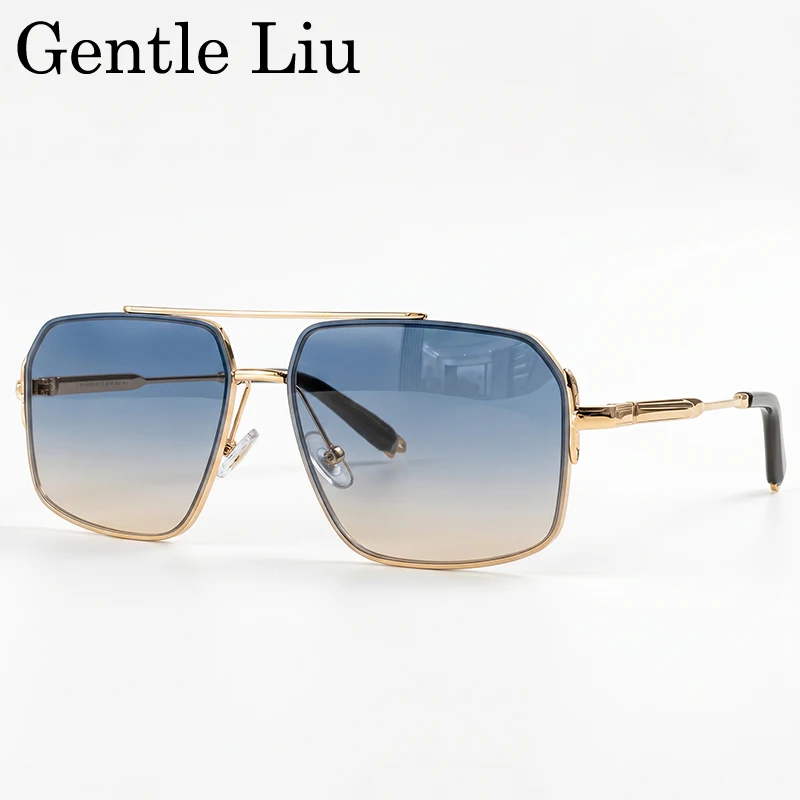 Übergroße Quadratische Sonnenbrille für Herren 2026 Luxusmarke Goldener Metallrahmen Doppelbrücken-Sonnenbrille Vintage Mode Fahrbrille