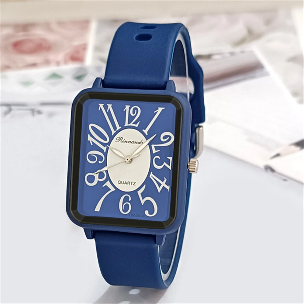 Minimalista Señoras Deportes Marca Relojes Moda Figuras cuadradas Mujeres Reloj de cuarzo Gris cinta de silicona a juego Relojes de pulsera de vestir