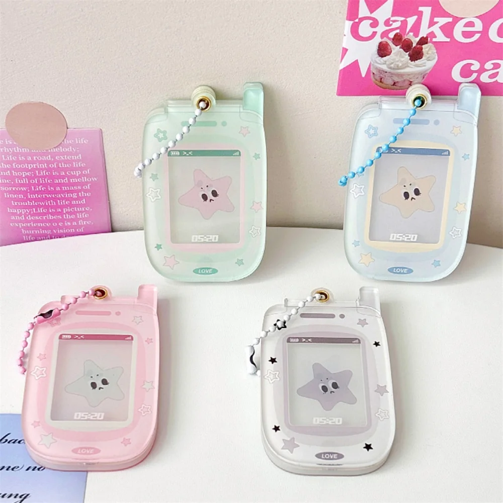 Kawaii Ins Star Acrylic Mobile Phone Shape 1 inch Photocard Holder Card Wallet Idol Photo Holder Bag Pendant School Stationery