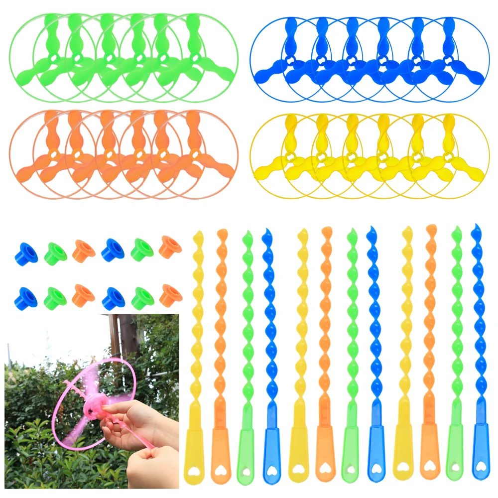 20pcs Flying Helicopter Hand Rotating Circle Bamboo Dragonfly Hand Friction Plastic Propeller Outdoor Flying Toy Children\'s Gift