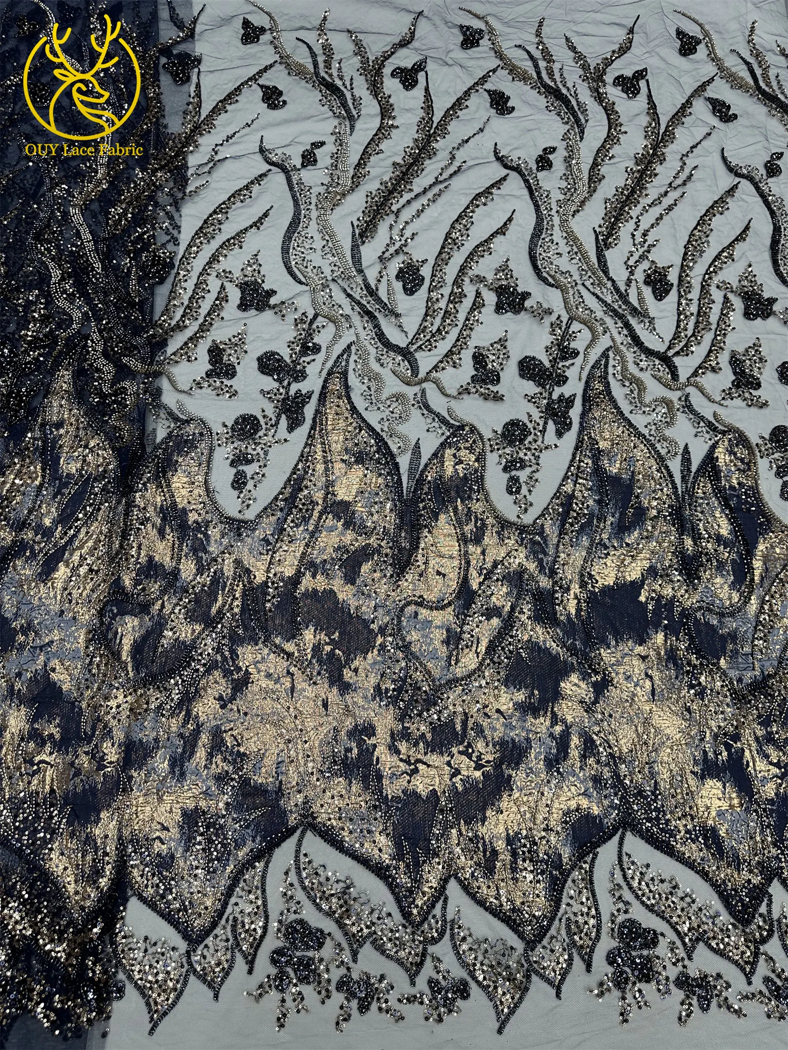 Роскошная французская нигерийская вышитая бисером синяя кружевная ткань для жениха, 5 ярдов, африканская кружевная ткань с блестками для свадебных платьев