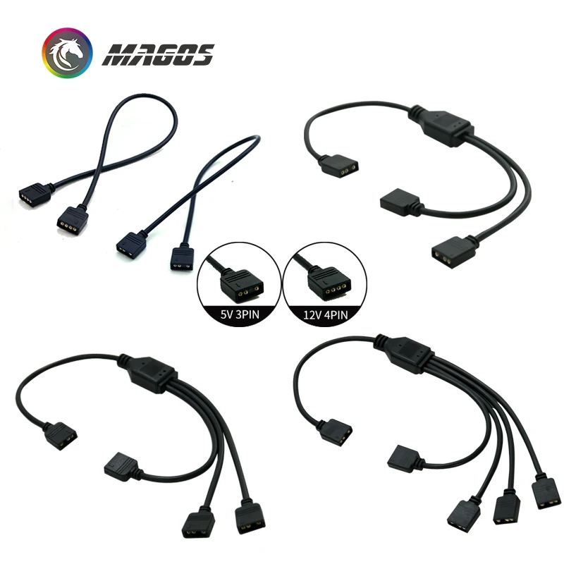 Divisor de sincronización de placa base RGB, 12V, 4 pines, RGB/5V, 3 pines, ARGB, HUB de sincronización, Cable de extensión de transferencia para M/B ASUS GIGABYTE MSI