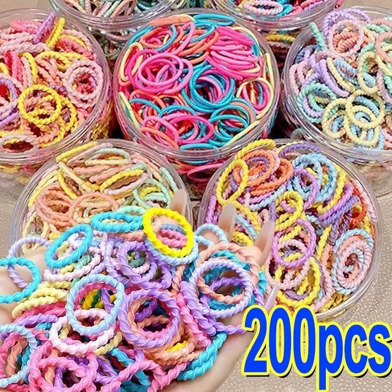 50/200pcs Colorful Girls Baby Elastic Hair Bands Cute Small Ponytail Holder Children Scrunchie Rubber Ties Hair Rope Accessories