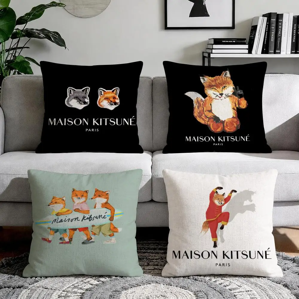 Brand M-MaisonS K-Kitsune Luxury Cushion Cover Organic Natural Linen Pillowcase with Double Sided Print for Sofa Home Decor Gift