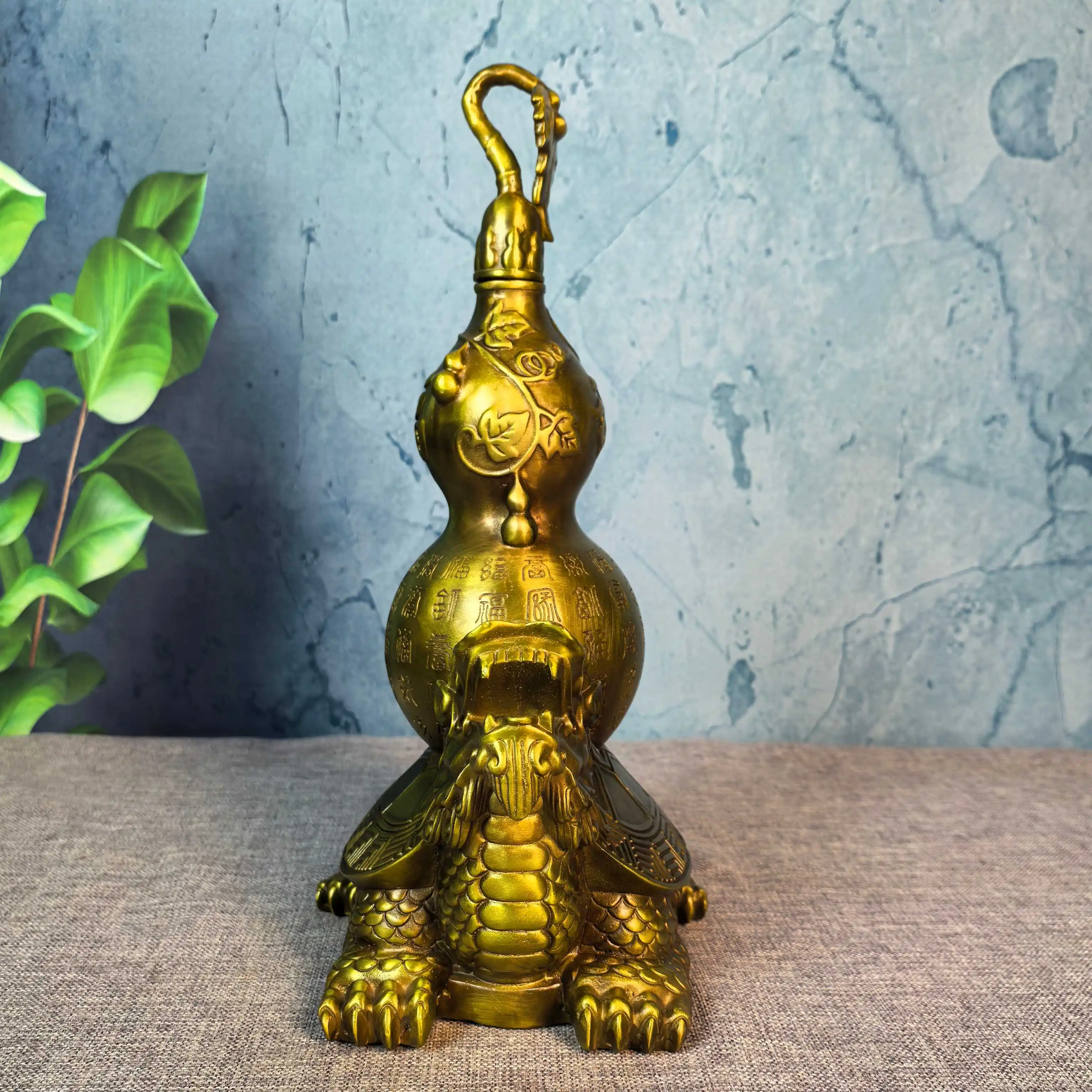 Brass Dragon Turtle Gourd Desktop Figurine - Exquisite Home Decor Sculpture for Entryway, Living Room, and Tea Room Accent Piece