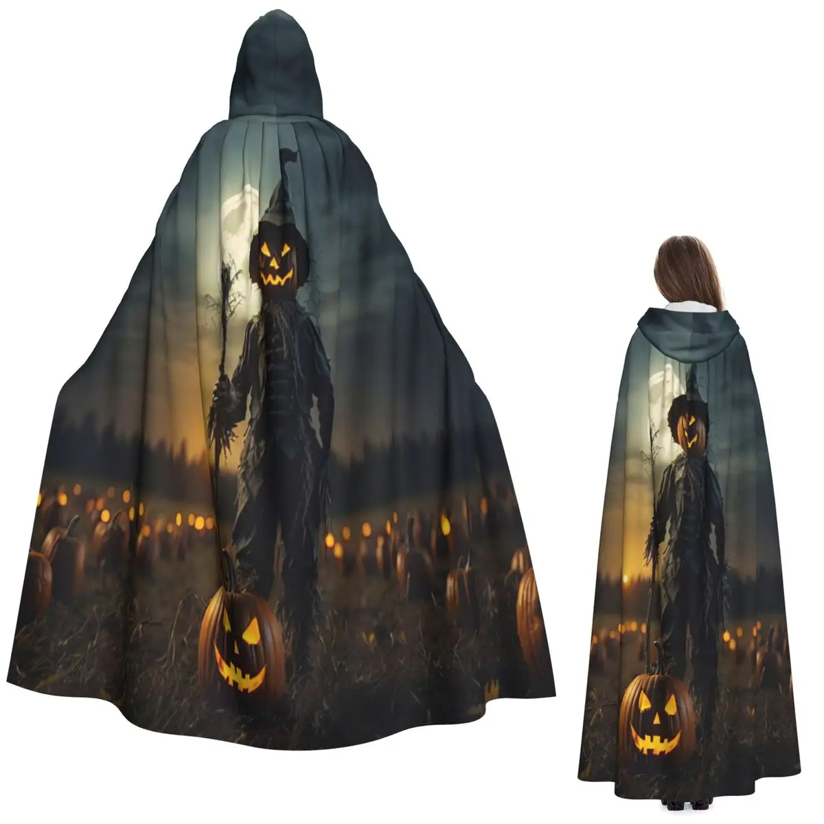 هالوين اليقطين الفزاعة طويلة مقنعين عباءة الساحرة القرون الوسطى زي تأثيري كيب HalloweenParty الكبار للجنسين