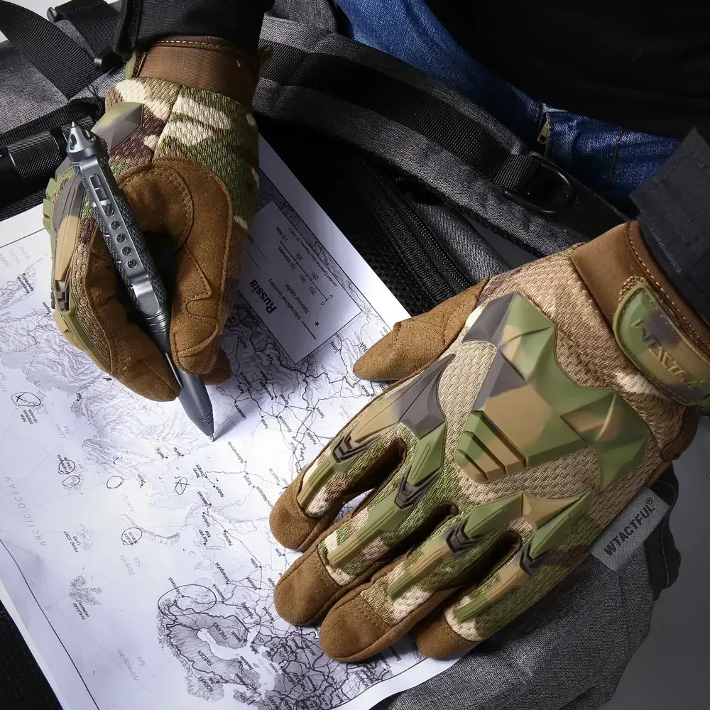 Guantes tácticos de camuflaje para hombre, caza al aire libre, senderismo, escalada, deportes, Camping, combate, antideslizante, ciclismo,