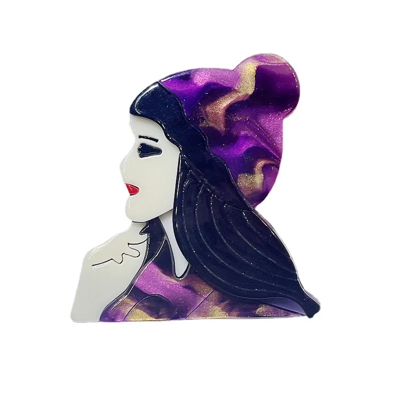 

Мультяшная брошь-значок «Девочка в фиолетовой шляпке», акриловая, в стиле пэчворк, аксессуар для сумки, украшение