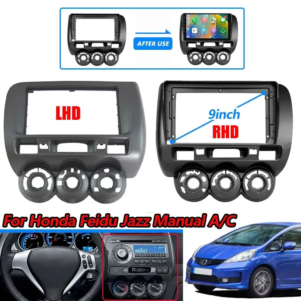 

9 inch Car Frame Fascia Adapter For Honda City Fit Jazz 2002-2007 Android Radio Dash Fitting Panel Kit LHD and RHD