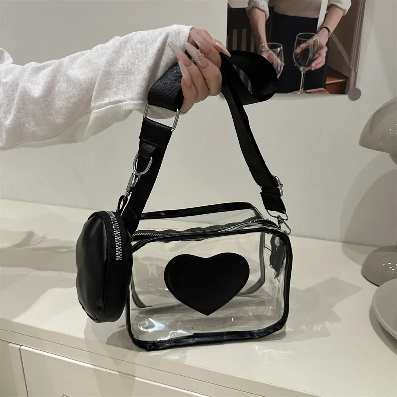 

2025 New Transparent Fashion Small Square Crossbody Bag for Women Heart Design Chic High-End Shoulder Purse