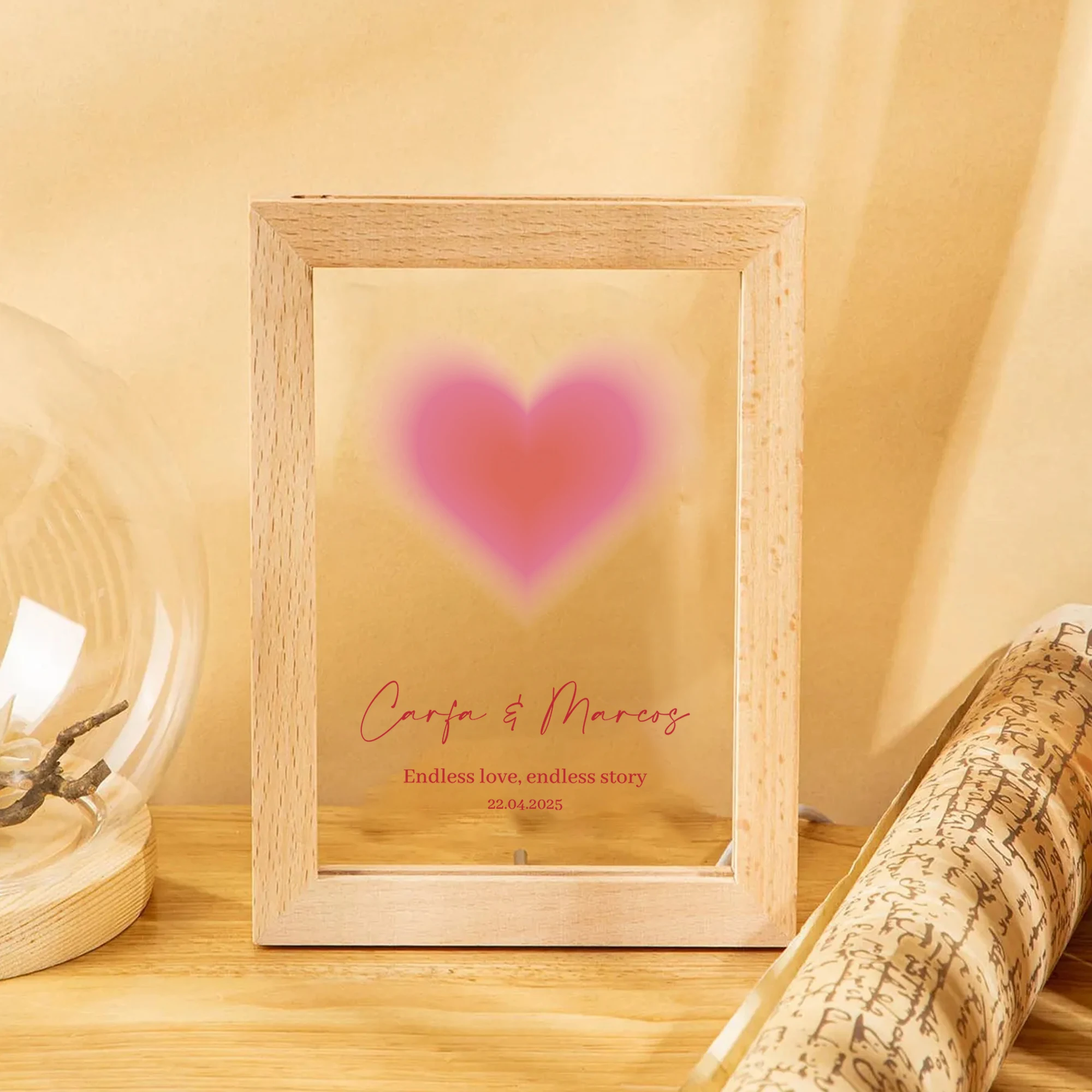 2D شقة مخصصة اسم الحب LED الاكريليك ضوء الليل إطار صور خشبي 21x17 سنتيمتر الكرتون الأطفال غرفة نوم الهدايا ديكور المنزل