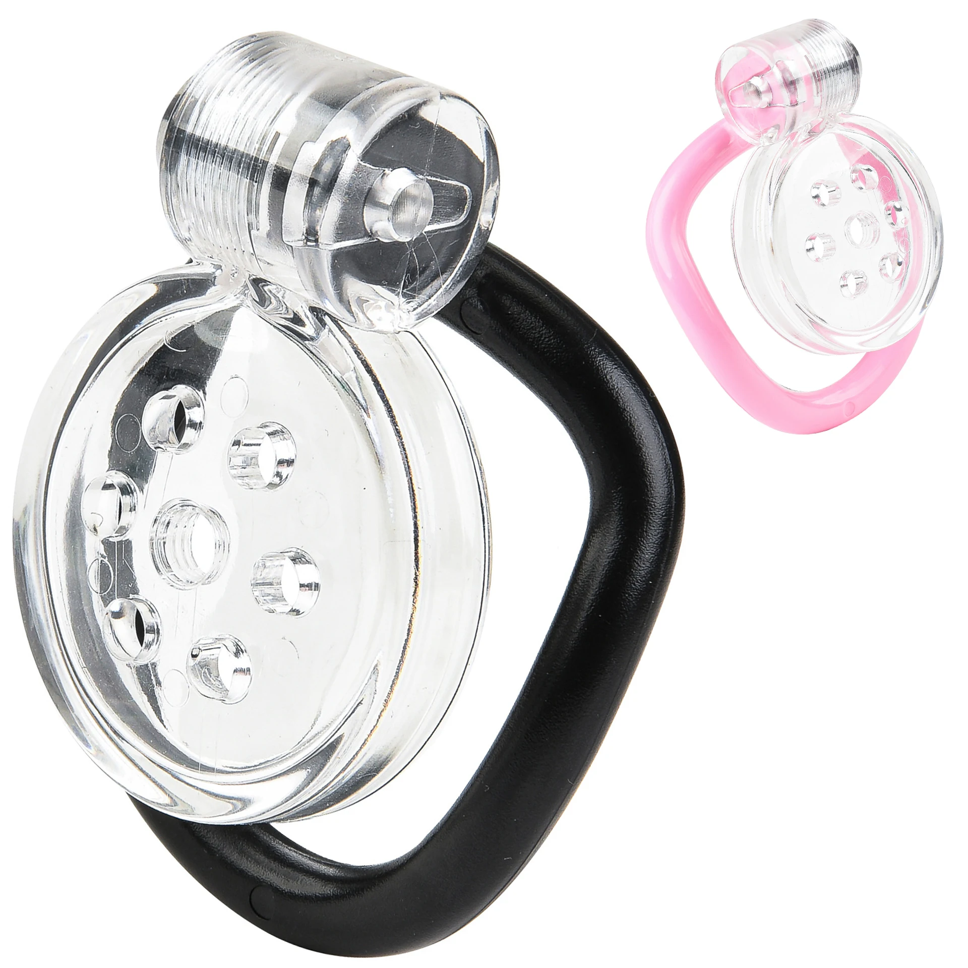 Männlicher ABS Transparenter 7-Loch-Keuschheitskäfig Asketische Konditionierung Bondage Gay Versteckter Keuschheitsgürtel für den unteren Körper SM Erotikprodukte