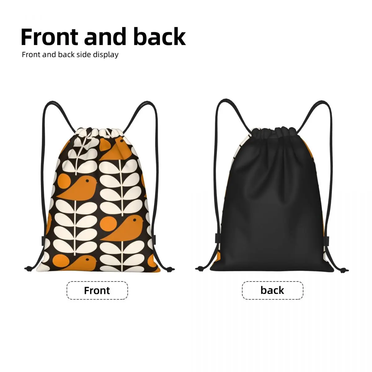 Orla Kiely Scandi Drawstring Bags for Training Yoga Backpacks Men Women Black White Orange Multistem Birds Sports Gym Sackpack