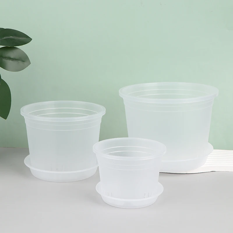Transparent Round Orchid Pot With/Without Tray Root Control PP Plastic Orchid Pots With Holes Breathable Plant Growth Container