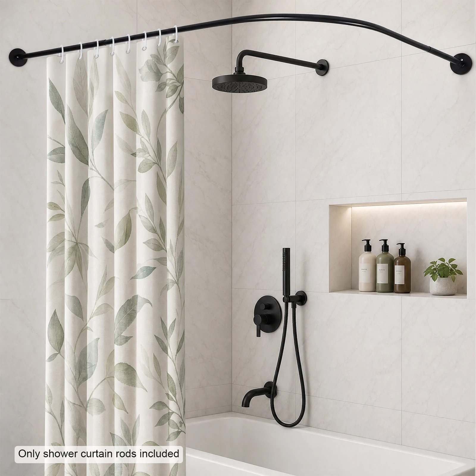 Barra per tenda da doccia a forma di L, regolabile, con angolo variabile, dimensioni 27,5-37,4 x 41,3-65 pollici, portata di 17,6 libbre, da fissare a parete, ideale per bagno, vasca da bagno, doccia,