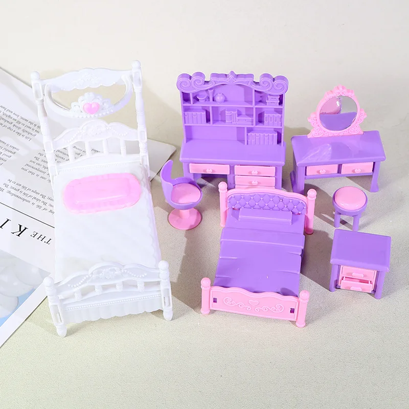 Best  Miniature Dollhouse Furniture Set Bedroom Bed Dressing Table Desk Model Props OrnamentsdiyCreative Ornaments