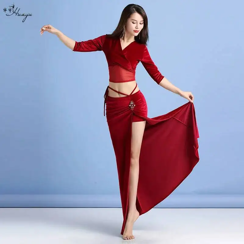 Conjunto de Danza, Nuevo, Otoño Invierno, Malla de Terciopelo, Sexy, Traje Oriental para Actuación de Danza, Ropa de Práctica