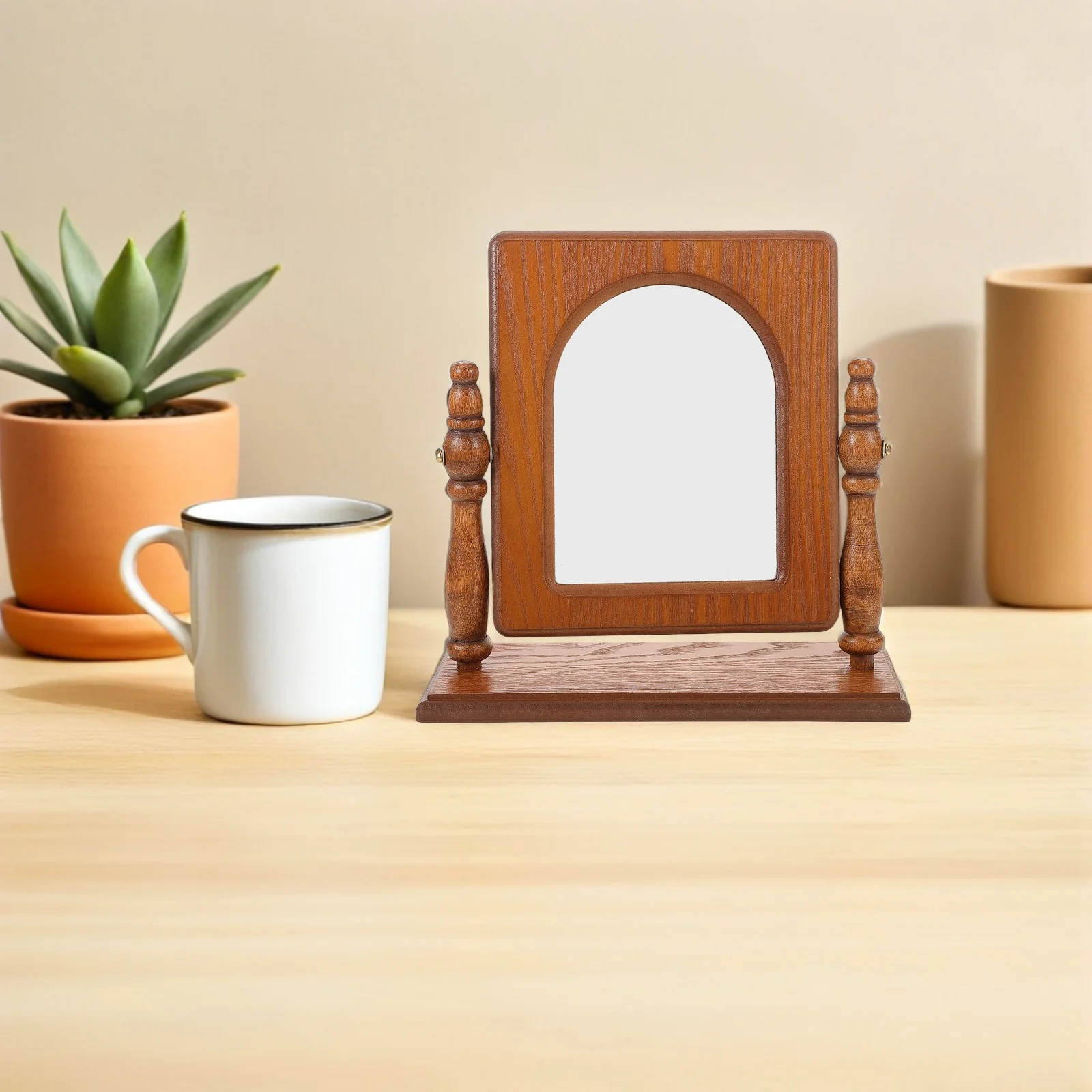 Espelho de maquiagem francês vintage moldura de madeira espelho de mesa para o quarto banheiro desktop decorativo vaidade aliciamento ferramenta