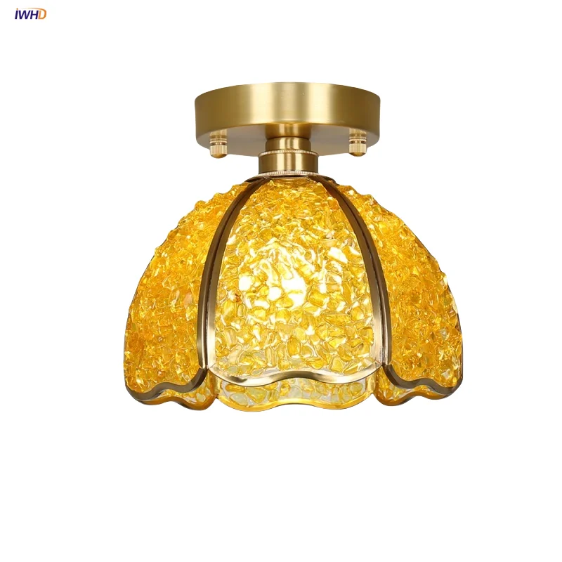 

IWHD Crystal Glass LED Ceiling Light Fixture Aisle Bedroom Kitchen Nordic Modern Tiffany Style Copper Socket Lamparas De Techo