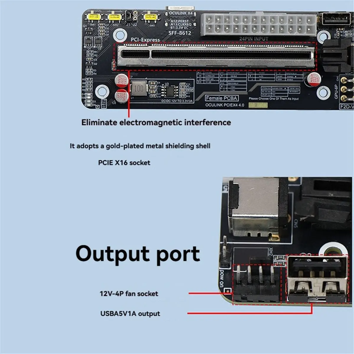 giftnew Oculink SFF-8612 to PCIE X16 PCI-E 4.0 X4 Dev Board OCuLink GPU Dock ATX 24P Power Port Mainboard External Graphics Card