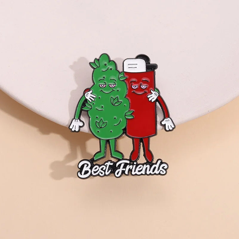 Best Friends Enamel Pins Custom Tobacco Leaf Lighter Brooches Lapel Badges Plant Jewelry Gift for Partner Friends