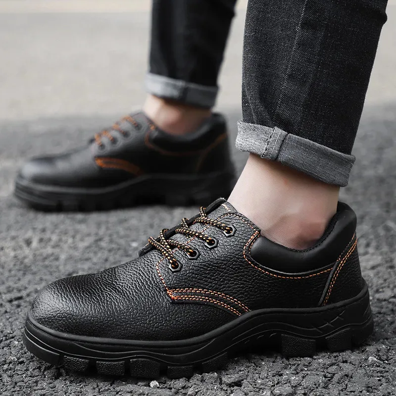 أحذية عمل جلدية مقاومة للماء للرجال، أحذية رياضية مضادة للسحق والثقب، أحذية أمان خارجية برؤوس فولاذية للرجال