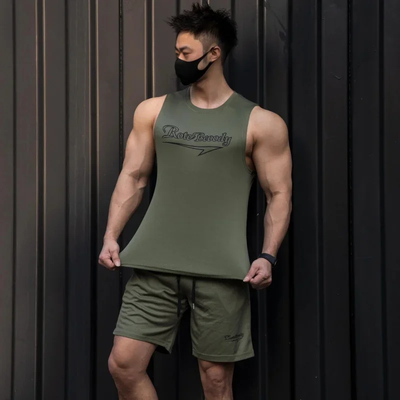 2024 casual sport suit men running fitness vest+Shorts two-piece set loose quick drying  basketball training tracksuit Man\'s set