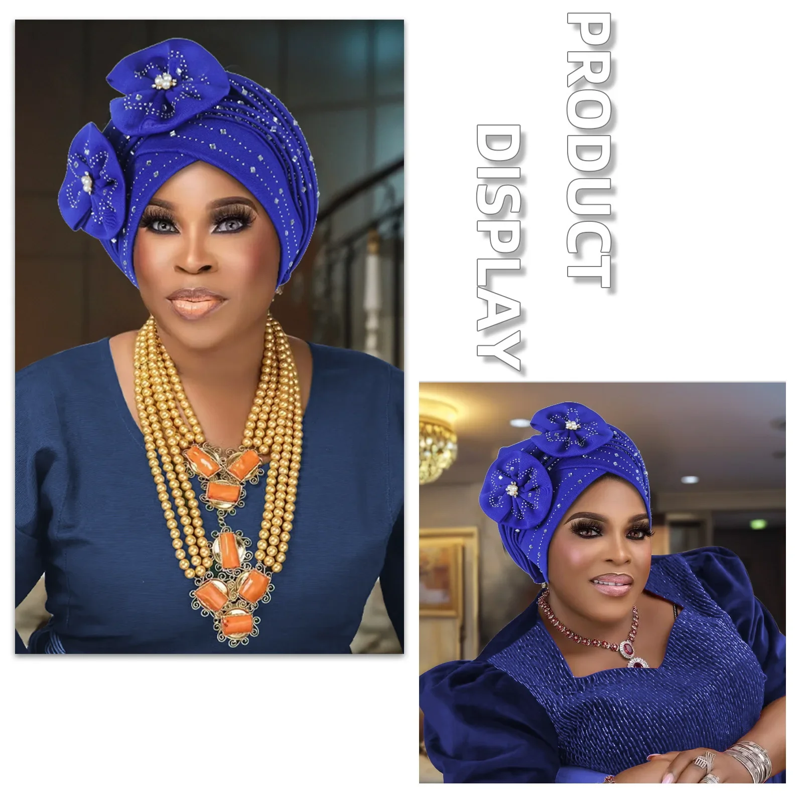 

Тюрбан с бриллиантовым цветком, женская повязка на голову, мусульманский платок, шляпа, тюрбан, африканский авто гель, головной убор, хиджаб, Нигерия, головной убор