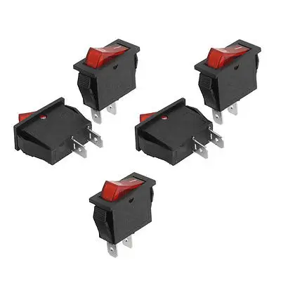 

5Pcs AC 250V 10A AC 125V 15A 2 Pins SPST Red Button Boat Rocker Switch